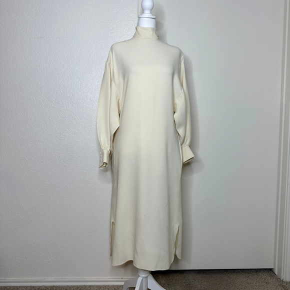 St John Long Sleeve Heavy Silk Georgette‎ Dress In Alabaster Women's S - Picture 2 of 12
